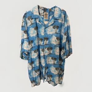 Ocean Current Hawaiian Shirt Short Sleeve Button Up Mens XL Blue Palm Trees